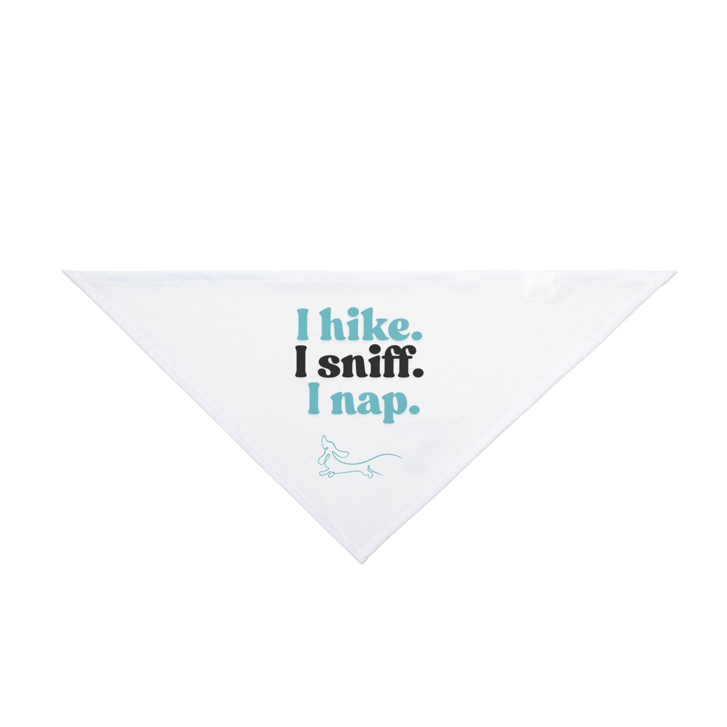 I Hike, I Sniff, I Nap – Dog Bandana (White + Light Blue)