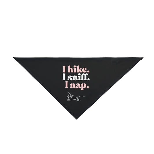 I Hike, I Sniff, I Nap – Dog Bandana (Black + Light Pink)