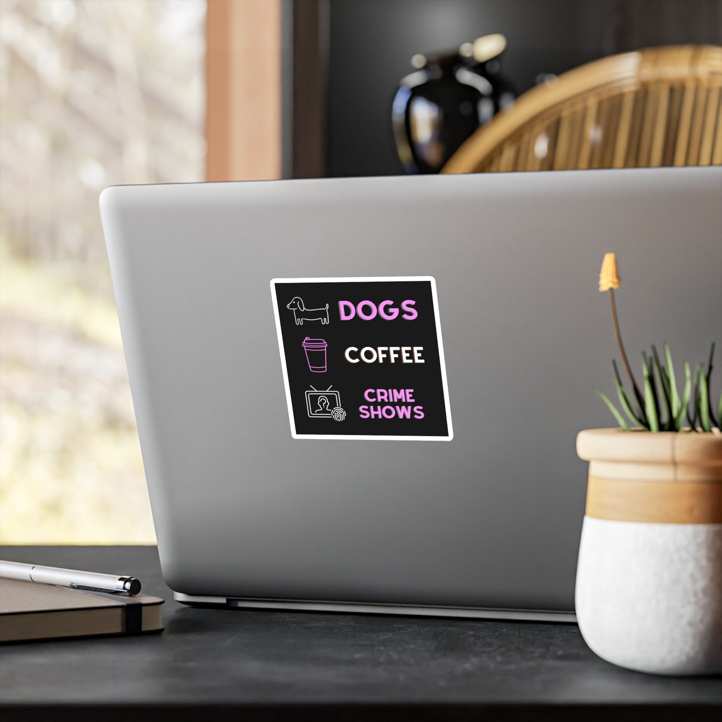 Dogs, Coffee, and Crime Shows – 4x4 Vinyl Sticker