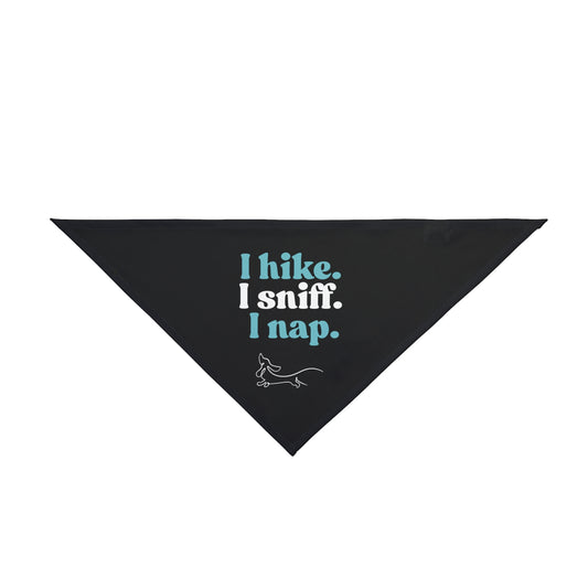 I Hike, I Sniff, I Nap – Dog Bandana (Black + Light Blue)