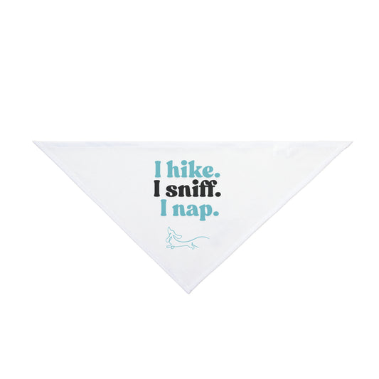 I Hike, I Sniff, I Nap – Dog Bandana (White + Light Blue)